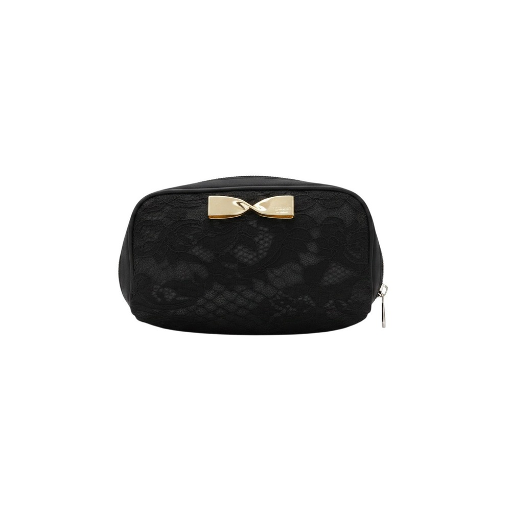 Victoria's Secret Makeup Bag Womens Small Black Excellent Lace Gold Bow Zip